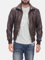 Air Rolf Brown Leather Bomber Jacket