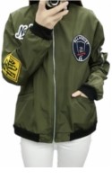 Women Thin Badge Appliqus Exaggerated Long Sleeve Flight Jacket