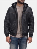 Bouncer Biz Black Leather Bomber Jacket