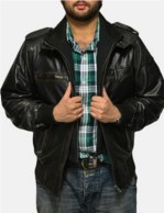 Glen Street Black Leather Bomber Jacket