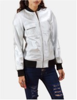 Lana Silver Leather Bomber Jacket